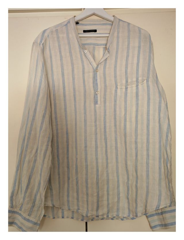 Camisa polera Lino Adolfo Domínguez Rayas Azul Tal