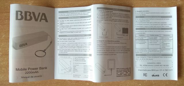BBVA Power Bank Batería Externa 2200mAh
