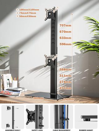 Soporte Doble Monitor Vertical Negro