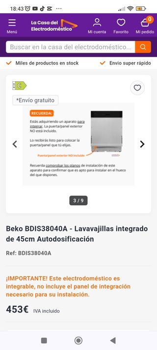 Beko BDIS38040A Lavavajillas Integrado 45cm