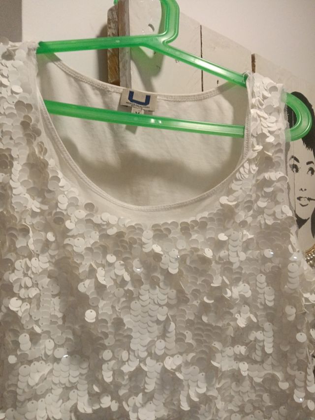 Camiseta Adolfo Domínguez blanca lentejuelas