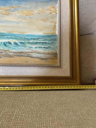 Cuadro de playa con marco dorado pintura al óleo 