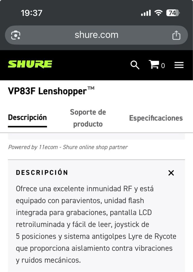 Micrófono Shure VP83F LensHopper