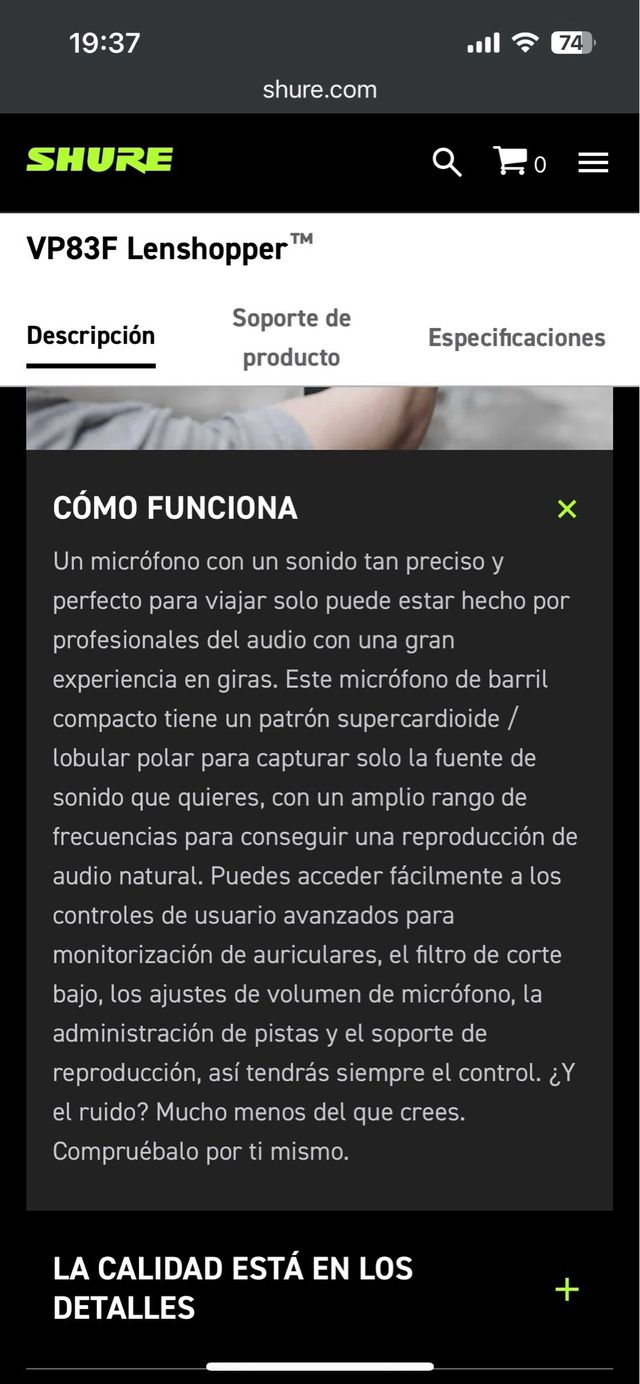 Micrófono Shure VP83F LensHopper