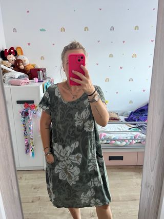 Vestido lino estampado verde