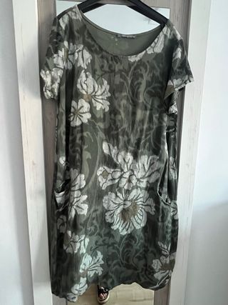 Vestido lino estampado verde