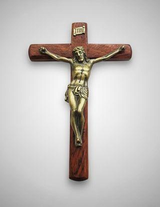 ANTIGUO CRUCIFIJO - CAOBA Y BRONCE DORADO -