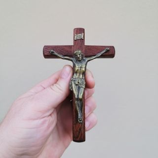 ANTIGUO CRUCIFIJO - CAOBA Y BRONCE DORADO -