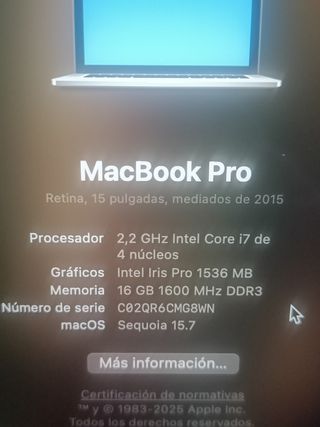 MacBook Pro 15 2015 i7 16GB 256GB "Perfecto"