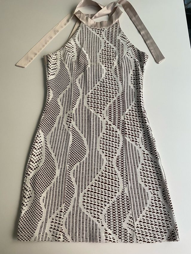 Vestido halter beige y marrón