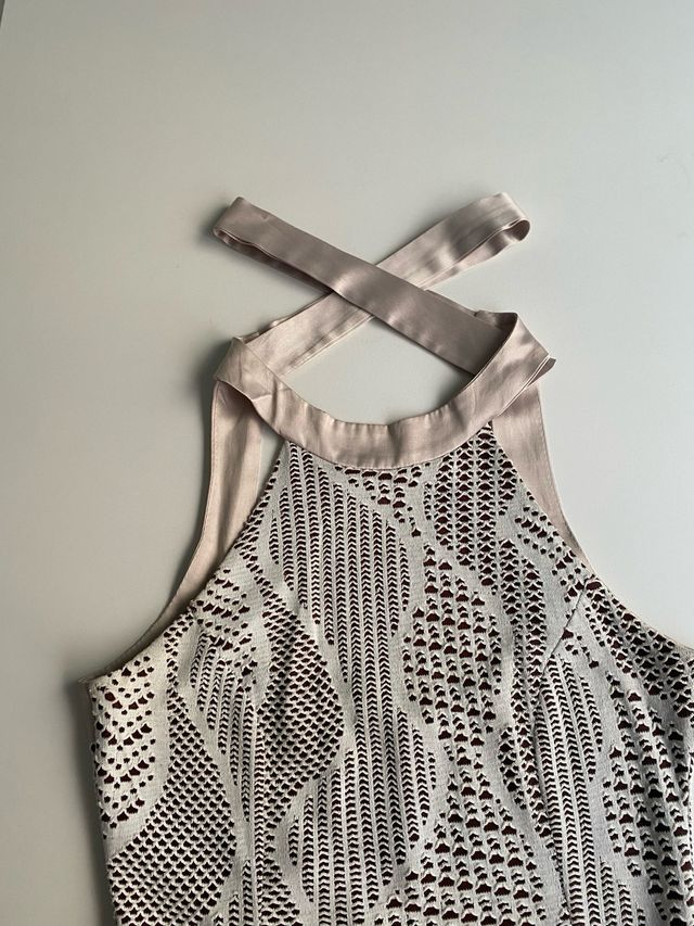 Vestido halter beige y marrón