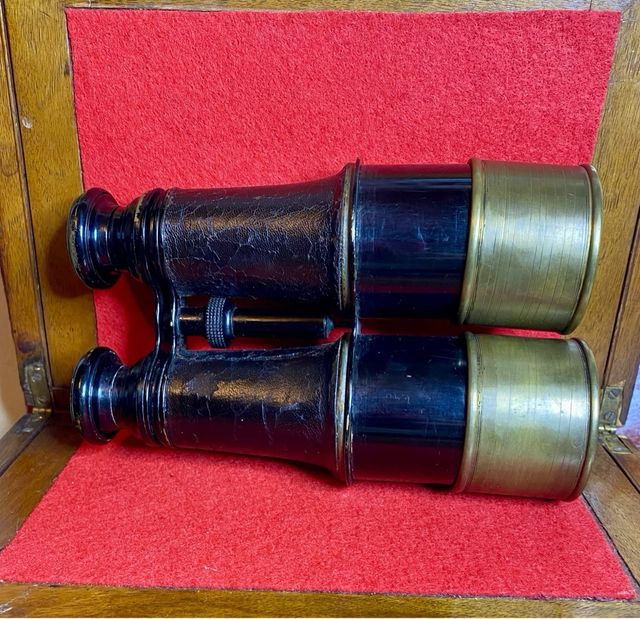 Prismáticos Antiguos  Latón y Piel JUMELLE MARINE