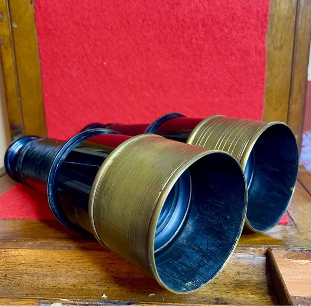 Prismáticos Antiguos  Latón y Piel JUMELLE MARINE