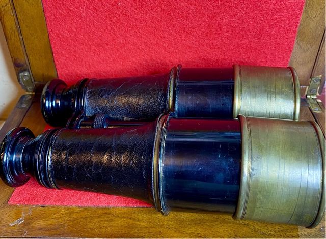 Prismáticos Antiguos  Latón y Piel JUMELLE MARINE