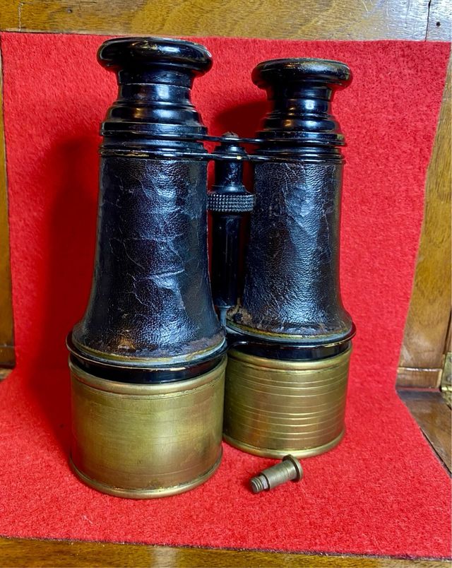 Prismáticos Antiguos  Latón y Piel JUMELLE MARINE