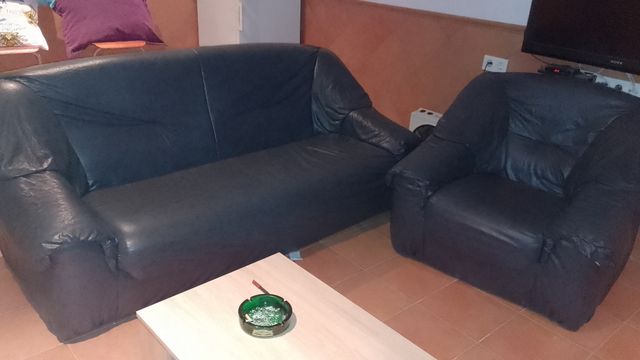 Conjunto Sofás Polipiel 3+1 Plazas Negro