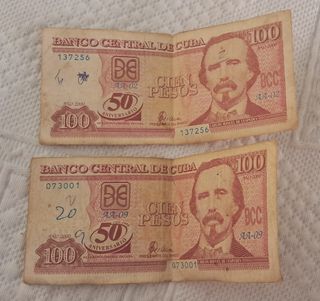 2 Billetes 100 Pesos Cubanos Conmemorativos
