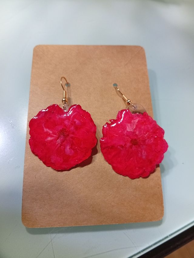Pendientes Flor Rosa Natural Resina