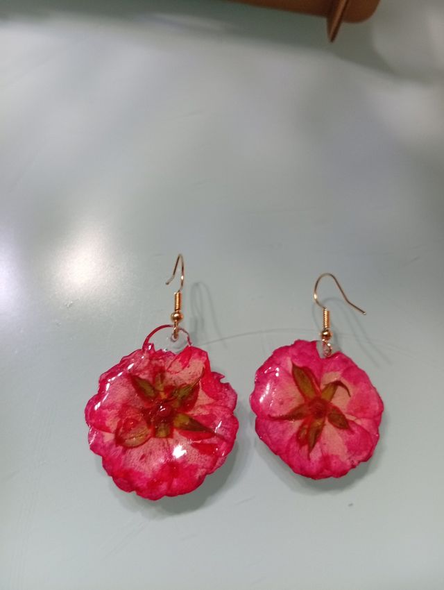 Pendientes Flor Rosa Natural Resina