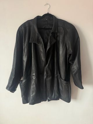 Chaqueta Cuero Vintage Oversize Negra