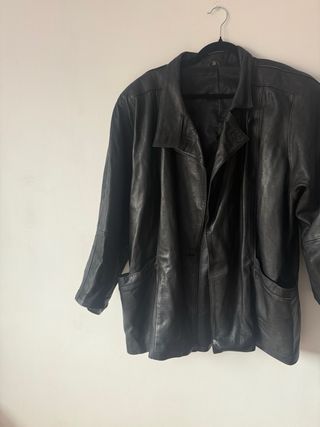 Chaqueta Cuero Vintage Oversize Negra