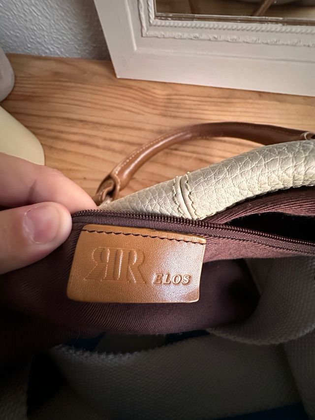 Bolso piel beige y marrón marca RR