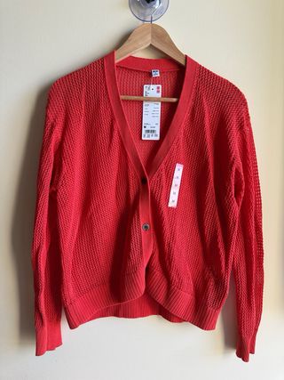 Cardigan UNIQLO punto calado naranja Talla M