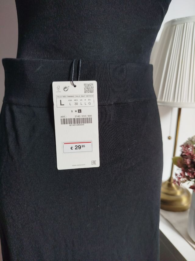 Falda Zara L Negra Larga Nueva