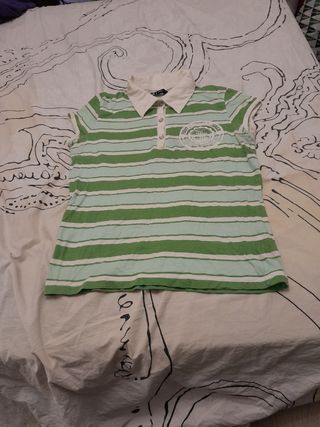 Camiseta Polo Rayas Verde y Blanca Talla M