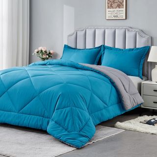 Edredón cama doble invierno 240x220 azul gris