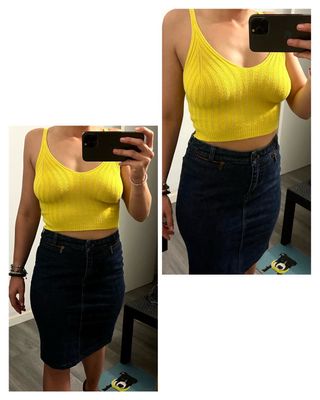Top-tejido corto amarillo básico.