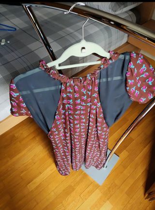 Vestido Marrón con Estampado Multicolor Talla XL