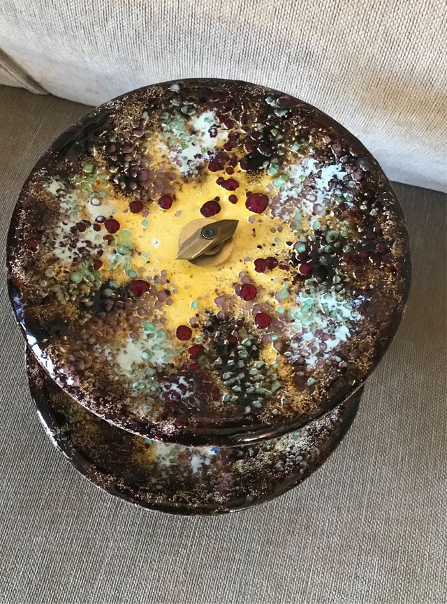 Frutero antiguo hierro vidriado multicolor