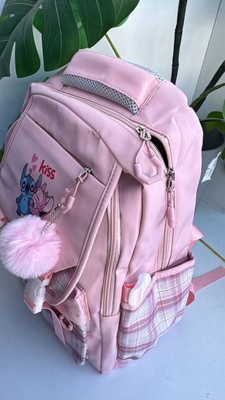 Mochila escolar rosa com Stitch