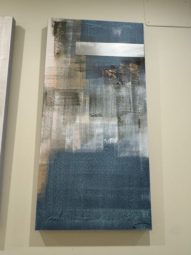 Tríptico Abstracto Azul y Blanco