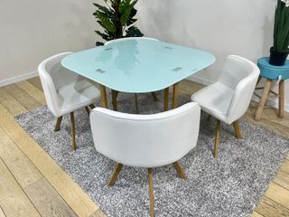 Mesa de Cristal Templado Teka + 4 Sillas