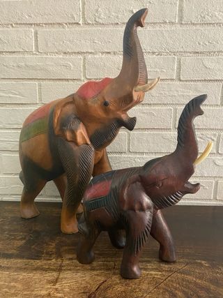 coppia di Elefanti in legno vintage anni 70”