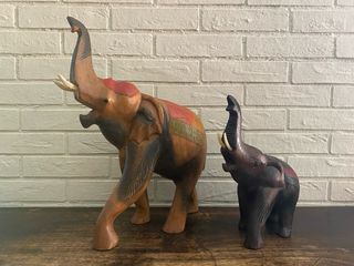 coppia di Elefanti in legno vintage anni 70”