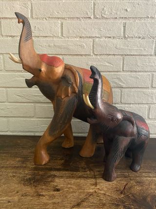 coppia di Elefanti in legno vintage anni 70”