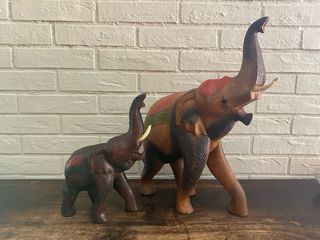 coppia di Elefanti in legno vintage anni 70”