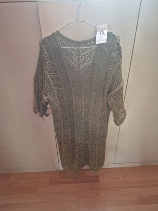 Vestido ganchillo verde militar talla única