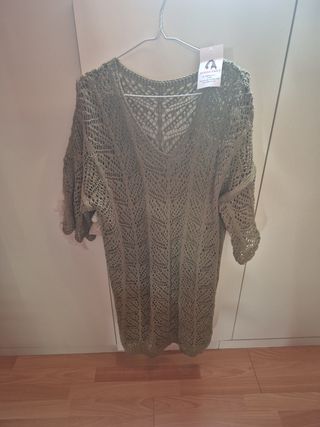 Vestido ganchillo verde militar talla única