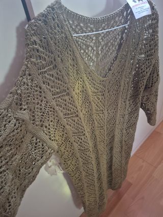 Vestido ganchillo verde militar talla única