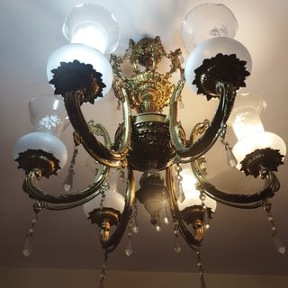 Lámpara de araña de latón con 6 brazos