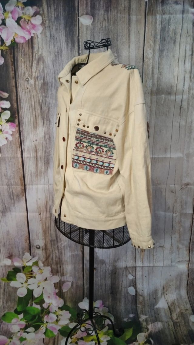 Chaqueta Étnica cremallera con Flecos oversize