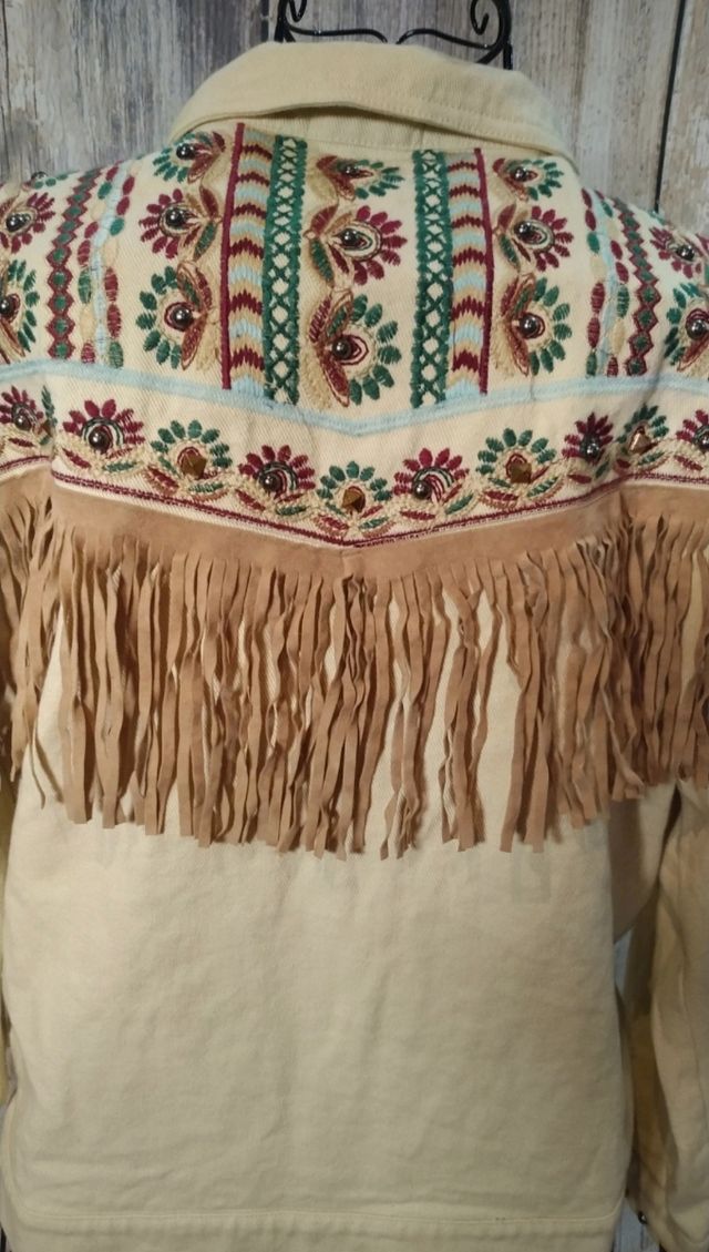 Chaqueta Étnica cremallera con Flecos oversize