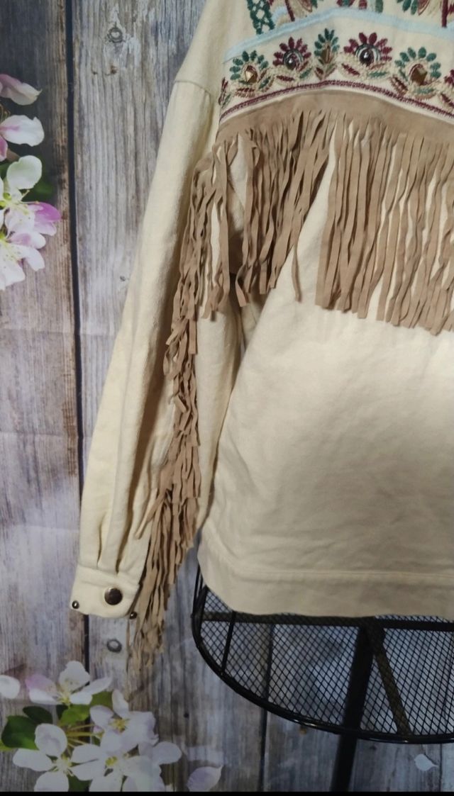 Chaqueta Étnica cremallera con Flecos oversize