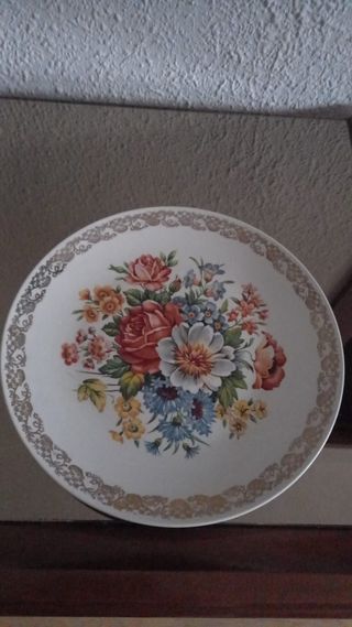 Plato decorativo floral vintage, 22 cm de diámetro