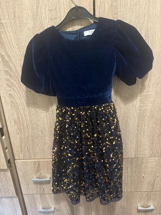 Vestido azul terciopelo lentejuelas talla 5/6