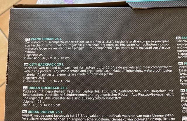 Zaino Bianchi Urban 25L Nero/Acqua